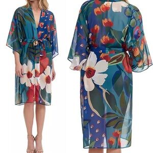 NWT Gottex Swimwear Botanical Garden Kimono Cover-up Small tie belt